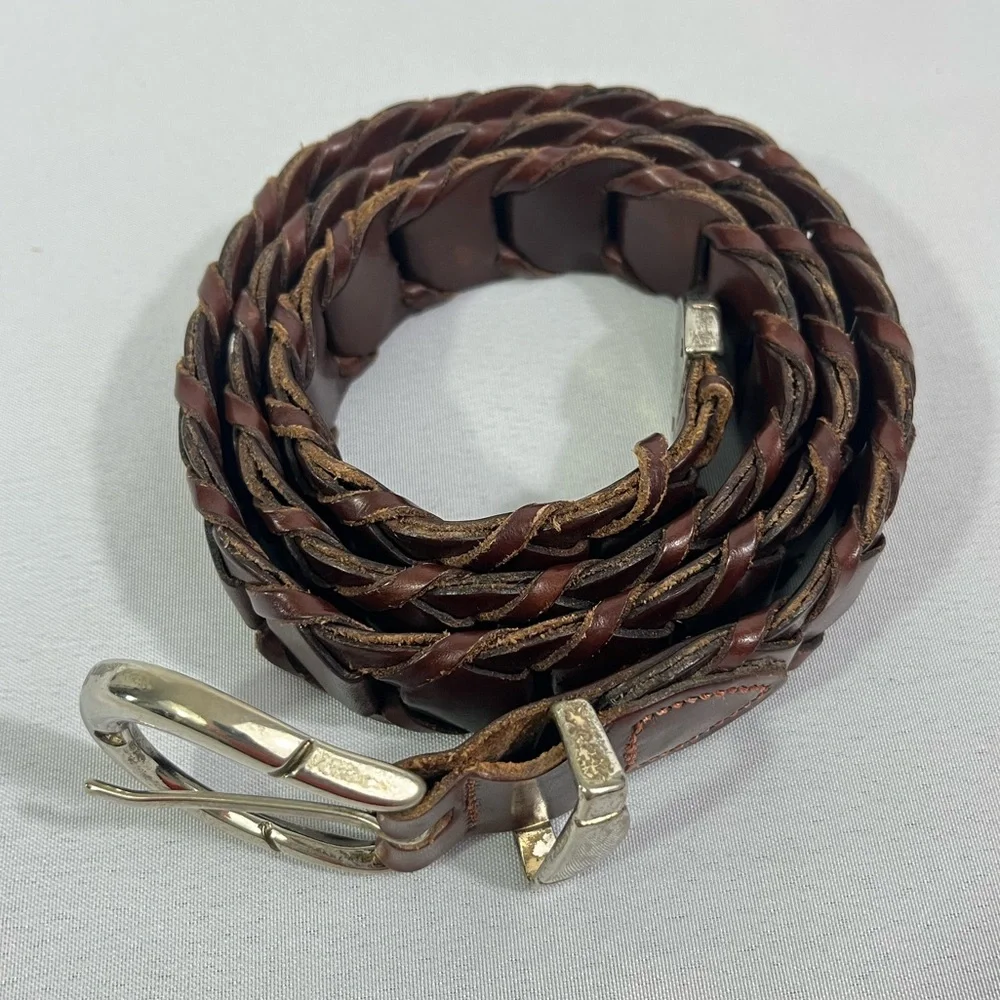 Leather Belt 36 Woven Brown Full Grain Cowhide Made in Argentina